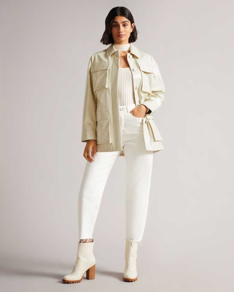 Ivory Ted Baker Foziey Textured Vinyl Field Jacket Jackets | US0000281