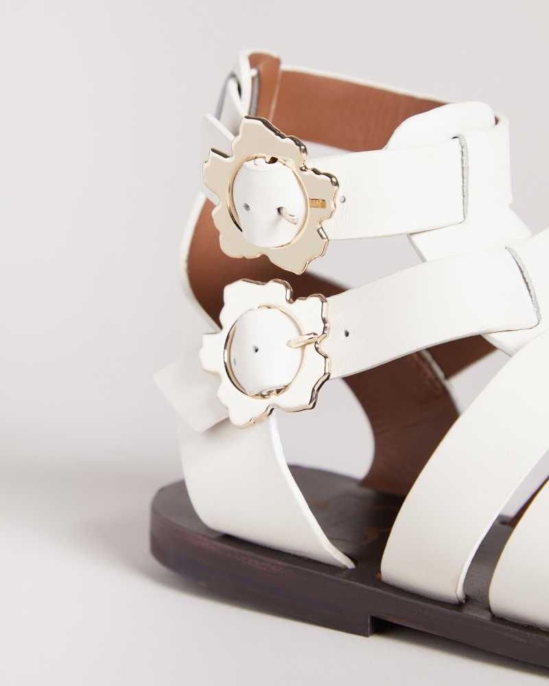 Ivory Ted Baker Graycey Leather Flat Gladiator Sandals | US0002149