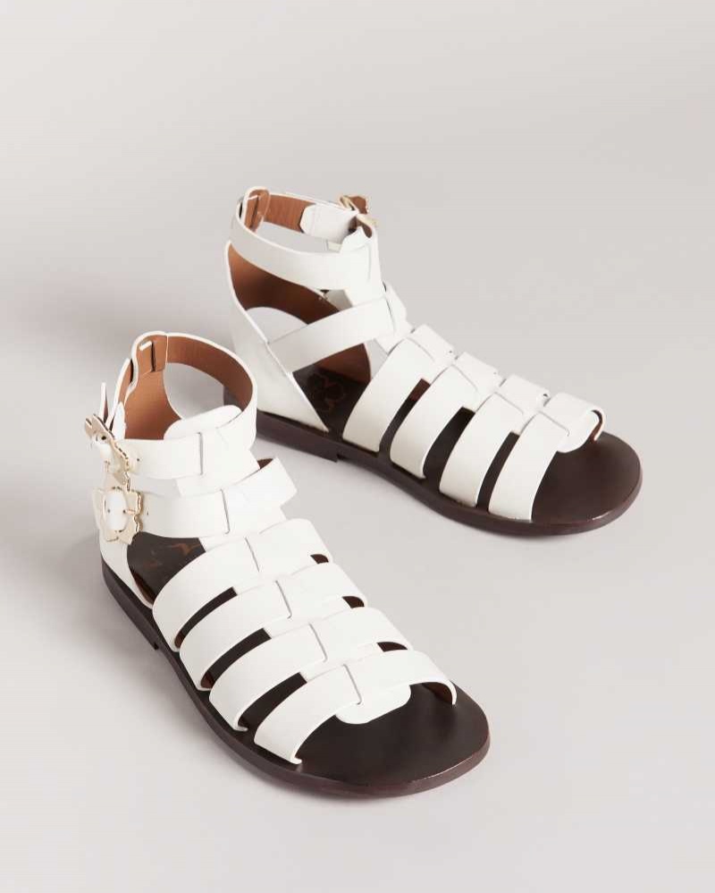 Ivory Ted Baker Graycey Leather Flat Gladiator Sandals | US0002149