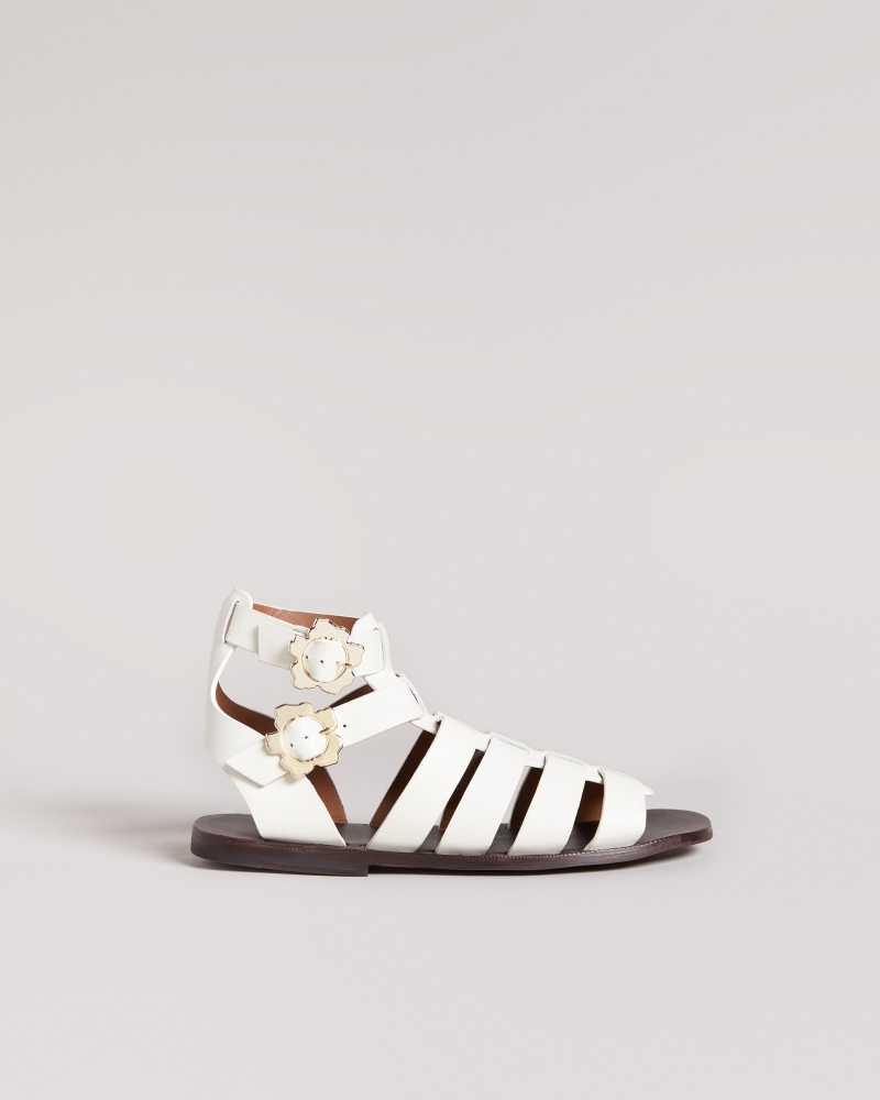 Ivory Ted Baker Graycey Leather Flat Gladiator Sandals | US0002149