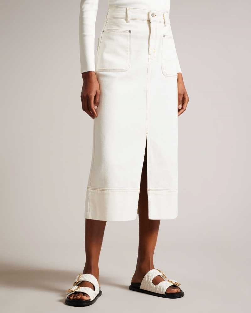 Ivory Ted Baker Jomana Denim Midi Pencil Skirt | US0000719