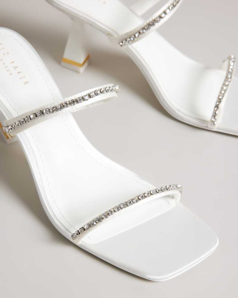 Ivory Ted Baker Rinita Diamante Satin Kitten Heel Sandals | US0002139