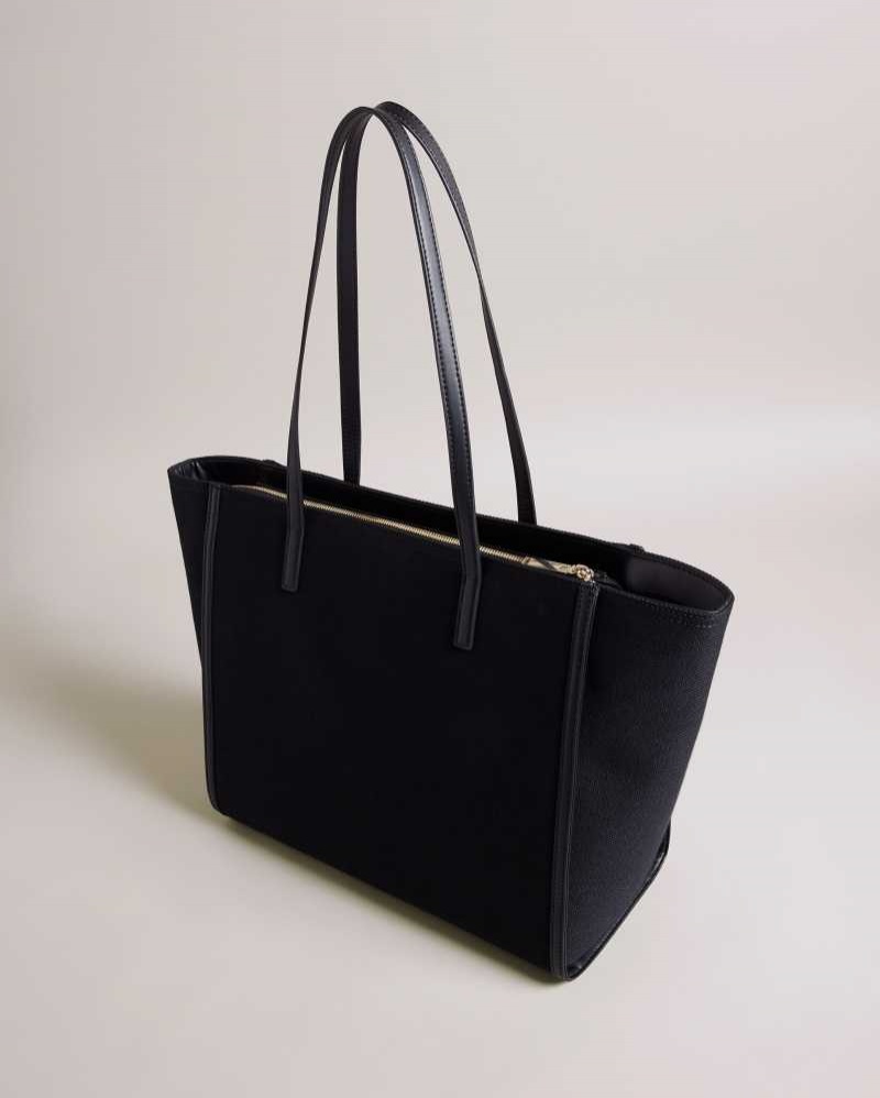 Jet Black Ted Baker Aksani Large Canvas Tote Bag | US0001515