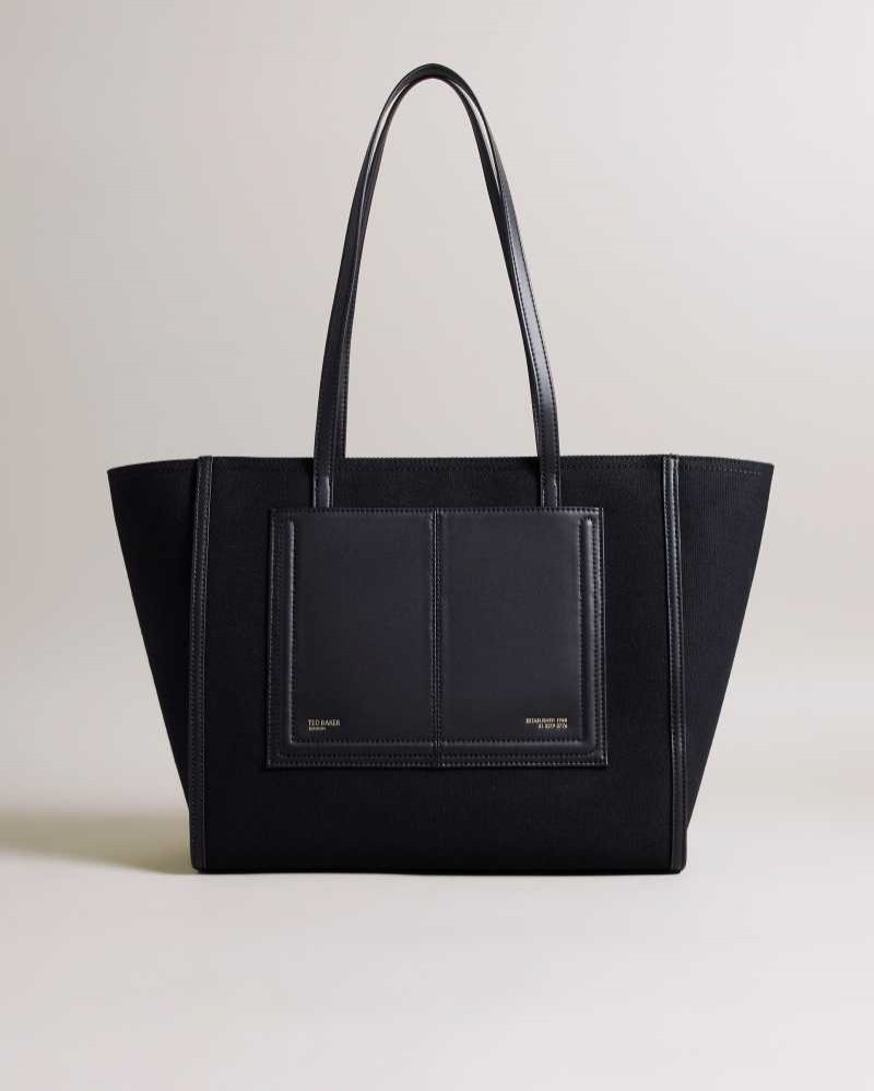 Jet Black Ted Baker Aksani Large Canvas Tote Bag | US0001515