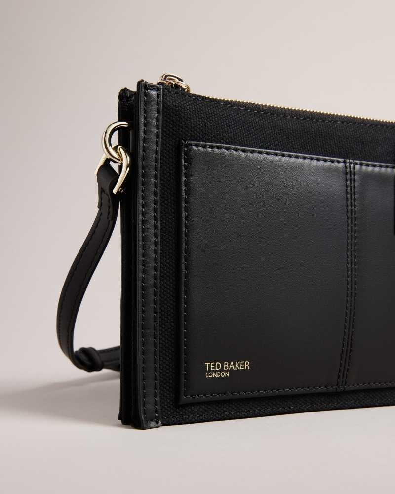 Jet Black Ted Baker Aksia Canvas Crossbody Bag | US0001322