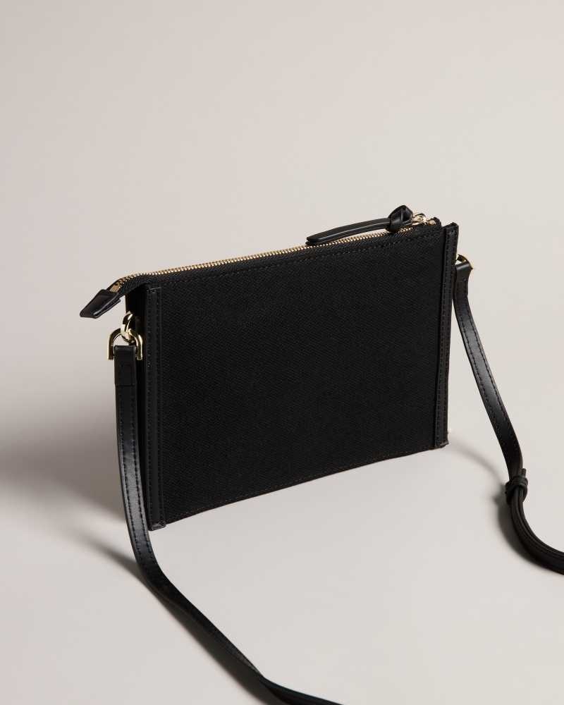 Jet Black Ted Baker Aksia Canvas Crossbody Bag | US0001322