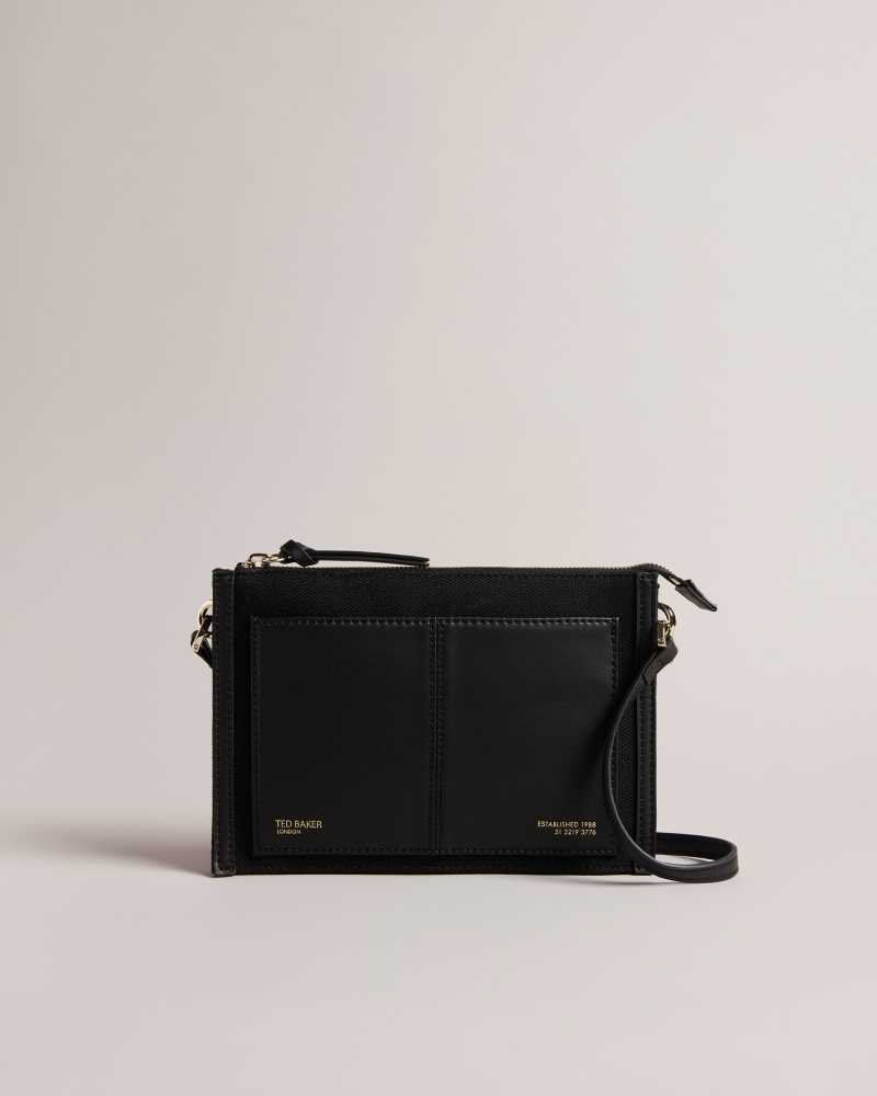 Jet Black Ted Baker Aksia Canvas Crossbody Bag | US0001322