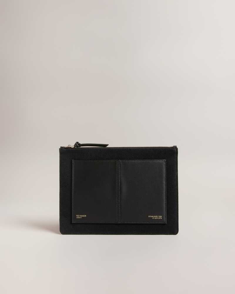 Jet Black Ted Baker Aksina Canvas Pouch | US0001262