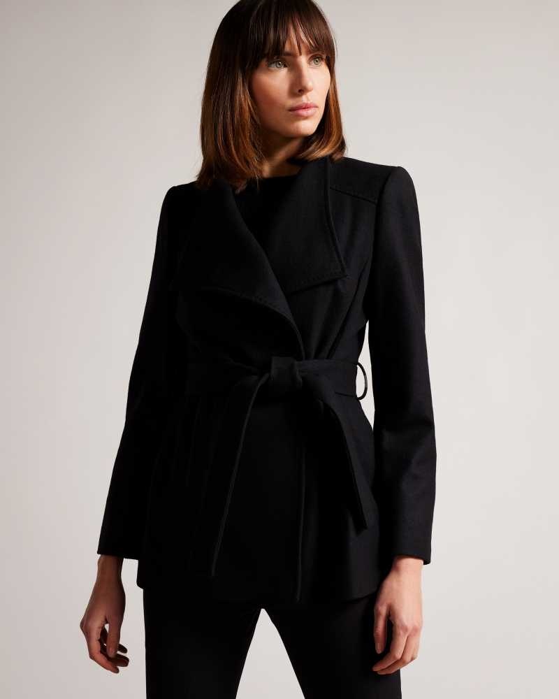 Jet Black Ted Baker Rytaa Short Wool Wrap Coat Coats | US0000219