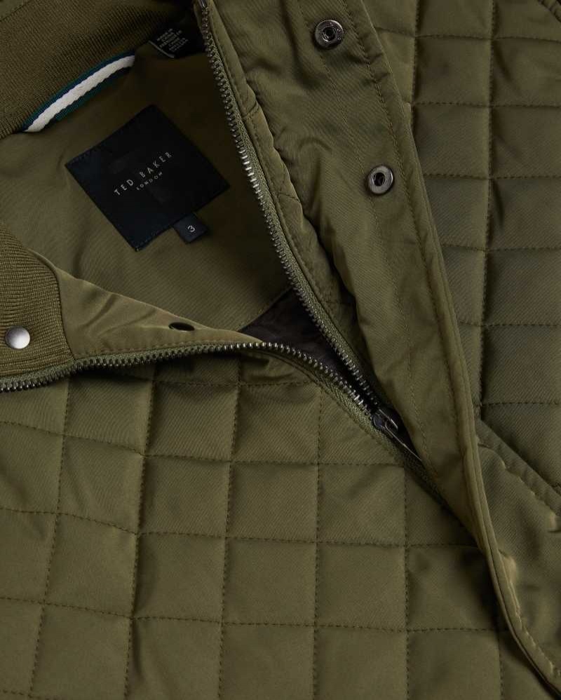 Khaki Ted Baker Finnich Diamond Quilt Funnel Neck Jacket Jackets | US0000245