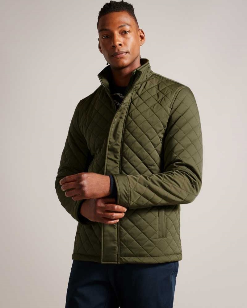 Khaki Ted Baker Finnich Diamond Quilt Funnel Neck Jacket Jackets | US0000245