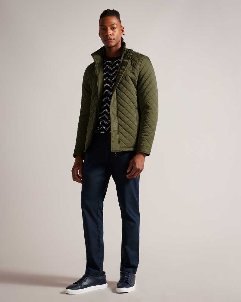 Khaki Ted Baker Finnich Diamond Quilt Funnel Neck Jacket Jackets | US0000245