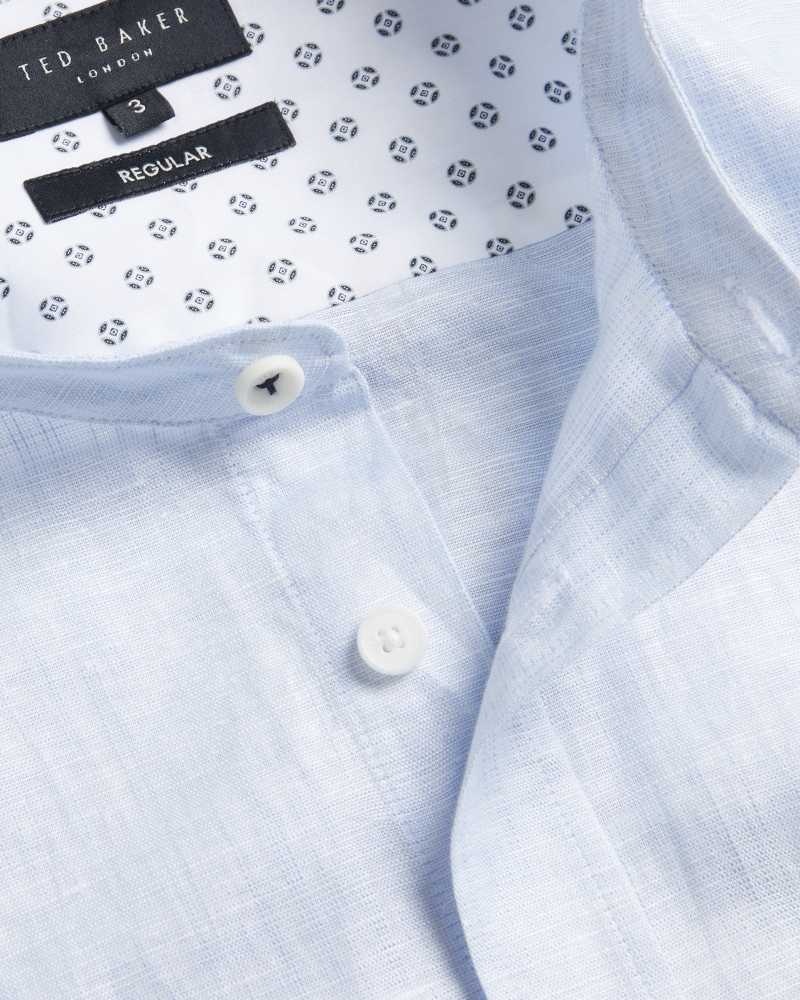 Light Blue Ted Baker Granan Linen Grandad Collar Shirt | US0000634