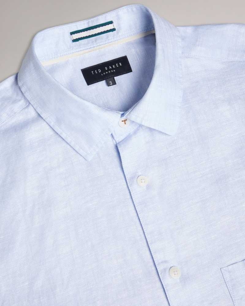 Light Blue Ted Baker Kingwel Long Sleeve Linen Blend Shirt | US0000592