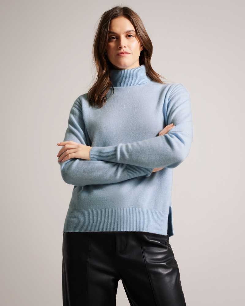 Light Blue Ted Baker Ruthell Organic Cashmere Roll Neck Jumper | US0000324