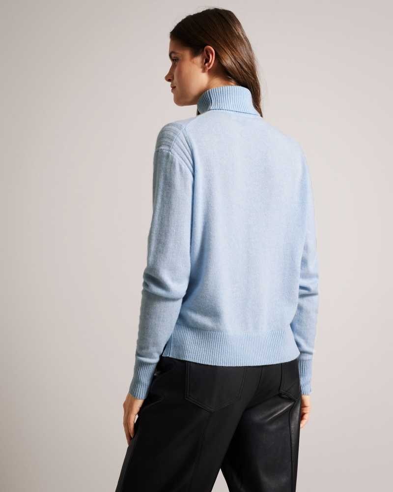 Light Blue Ted Baker Ruthell Organic Cashmere Roll Neck Jumper | US0000324