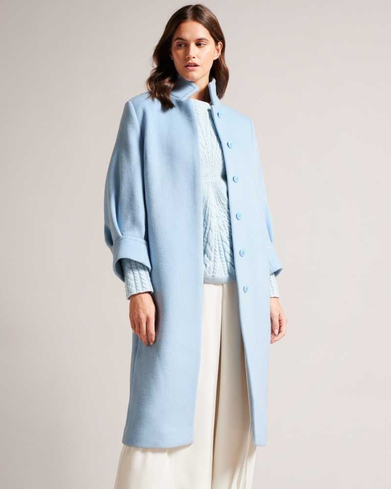 Light Blue Ted Baker Sairse Midi Length Coat With Volume Sleeves Jackets | US0000274