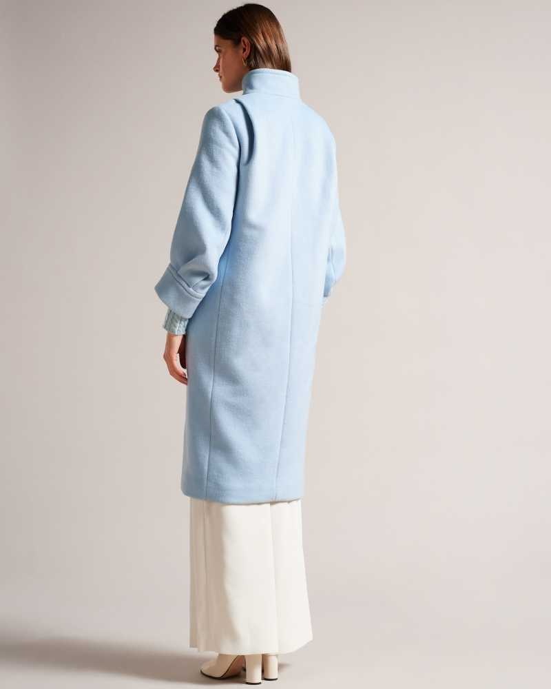 Light Blue Ted Baker Sairse Midi Length Coat With Volume Sleeves Jackets | US0000274