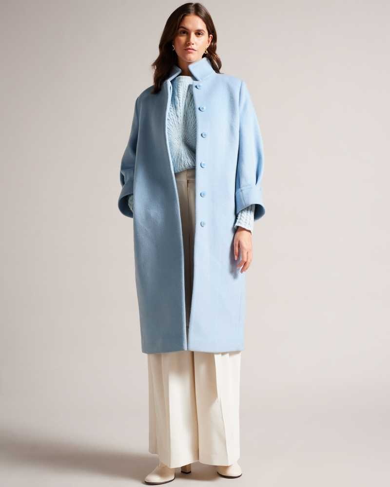 Light Blue Ted Baker Sairse Midi Length Coat With Volume Sleeves Jackets | US0000274