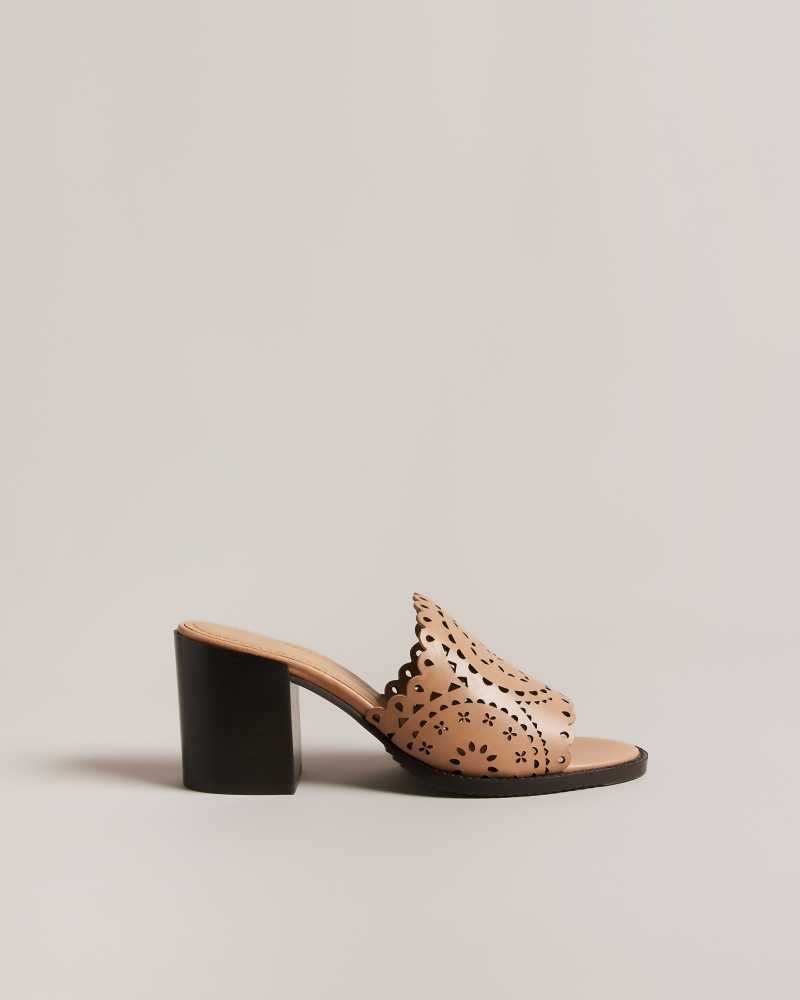 Light Brown Ted Baker Beebah Laser Cut Block Heel Sandal | US0002121