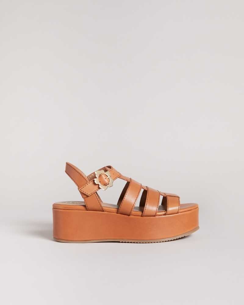 Light Brown Ted Baker Ffayeta Leather Fisherman Platform Sandals | US0002125