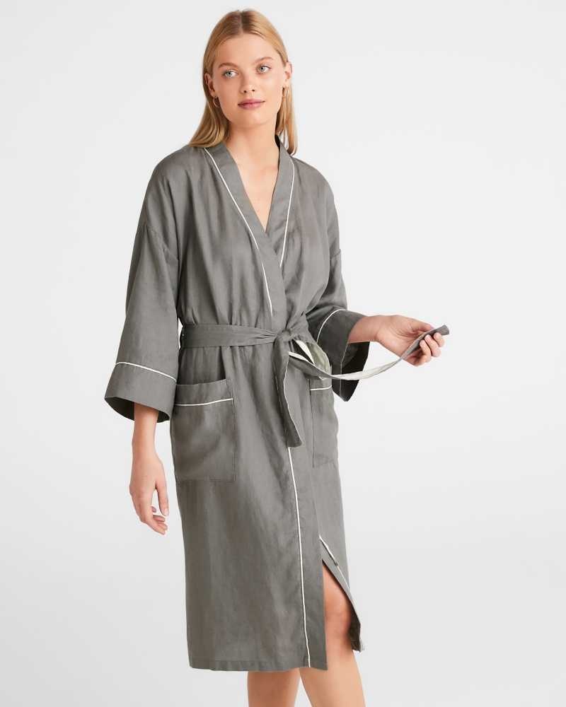 Light Brown Ted Baker Yayan Longline Linen Robe | US0000473