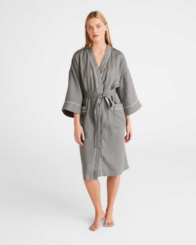 Light Brown Ted Baker Yayan Longline Linen Robe | US0000473