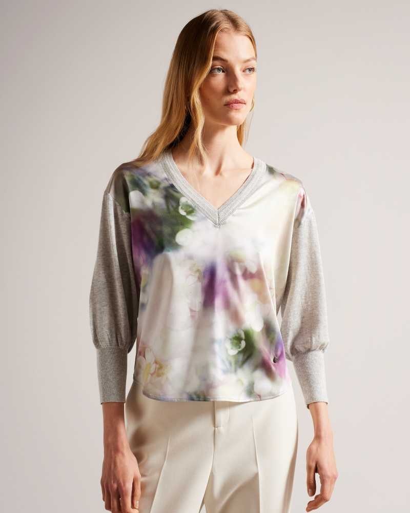 Light Green Ted Baker Beatric Woven Front Floral Jumper | US0000356