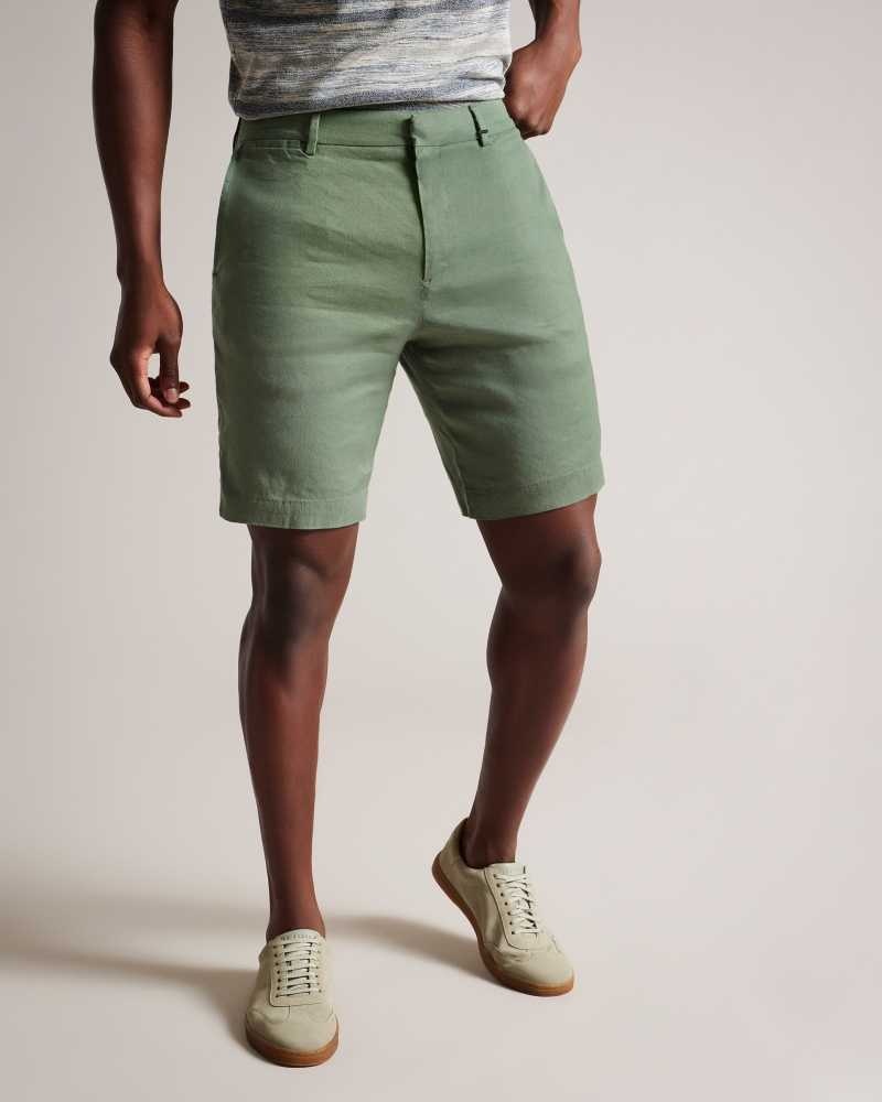 Light Green Ted Baker Leder Linen Blend Half Elasticated Shorts | US0000676