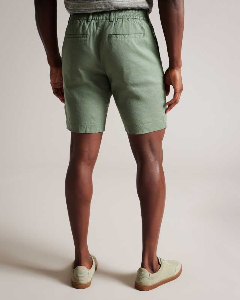 Light Green Ted Baker Leder Linen Blend Half Elasticated Shorts | US0000676