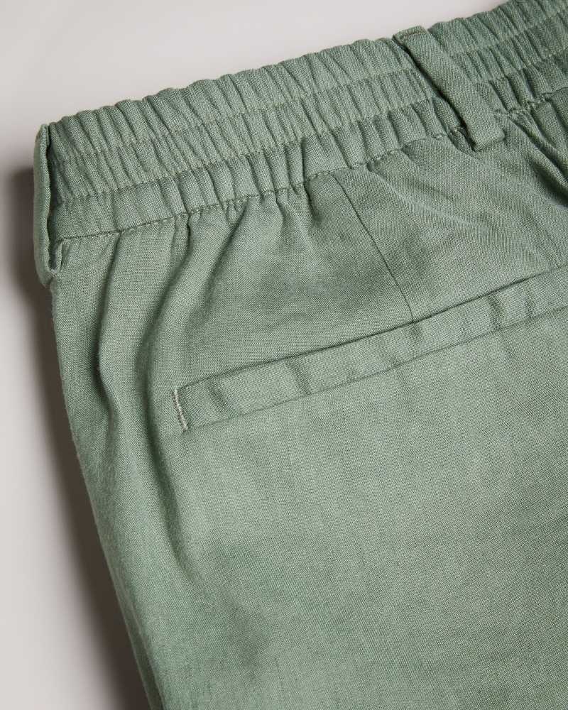 Light Green Ted Baker Leder Linen Blend Half Elasticated Shorts | US0000676