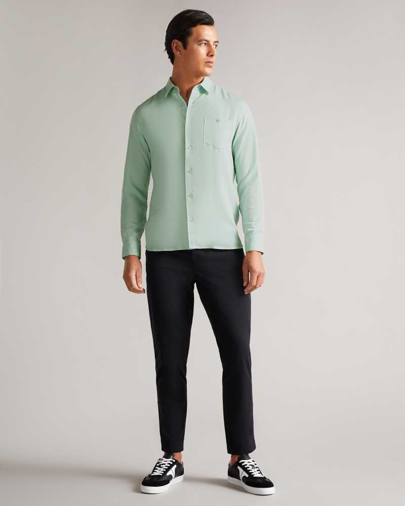 Light Green Ted Baker Loharv Lyocell Soft Plain Shirt | US0000613