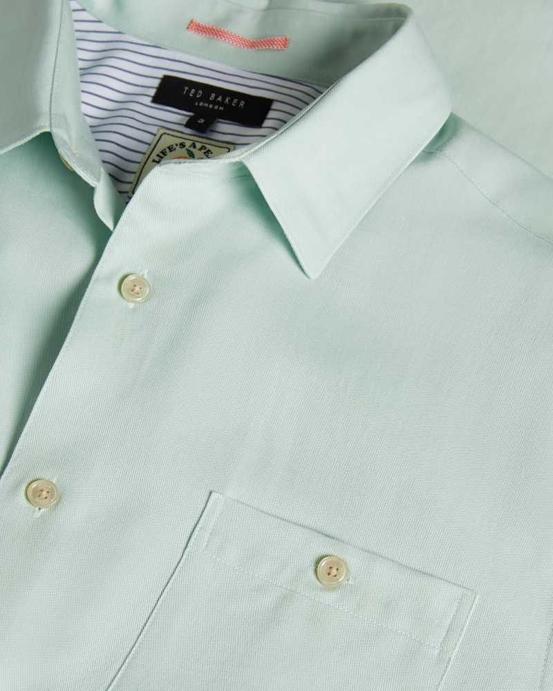 Light Green Ted Baker Loharv Lyocell Soft Plain Shirt | US0000613