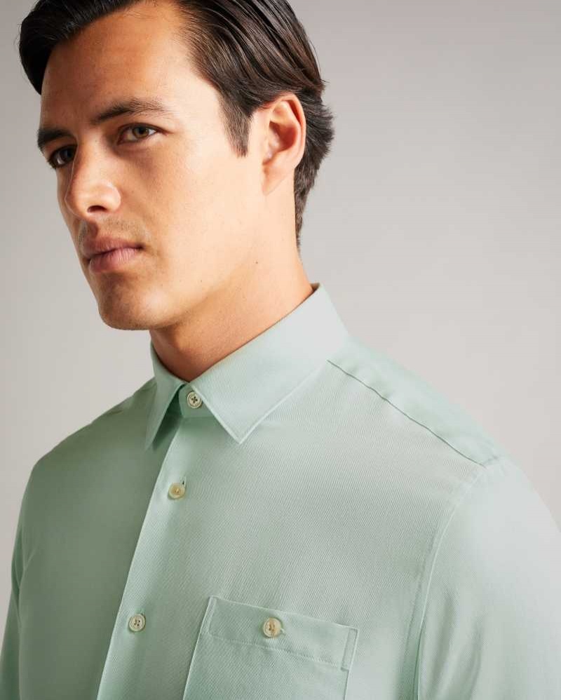 Light Green Ted Baker Loharv Lyocell Soft Plain Shirt | US0000613