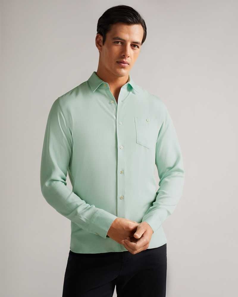 Light Green Ted Baker Loharv Lyocell Soft Plain Shirt | US0000613