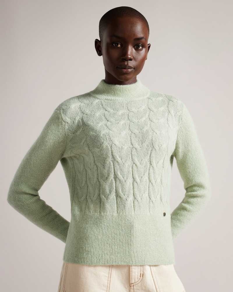 Light Green Ted Baker Veolaa Wool And Mohair Blend Cable Knit Jumper | US0000348