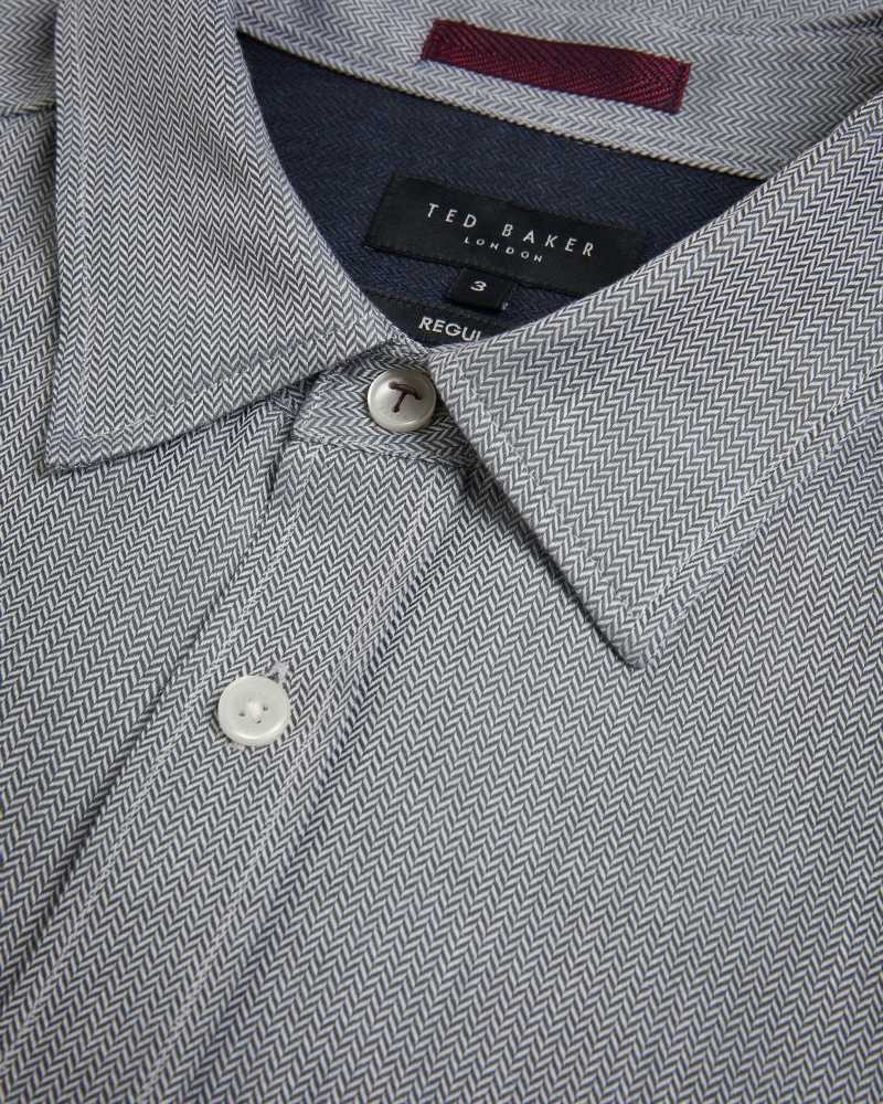 Light Grey Ted Baker Crotone Long Sleeve Herringbone Shirt | US0000655