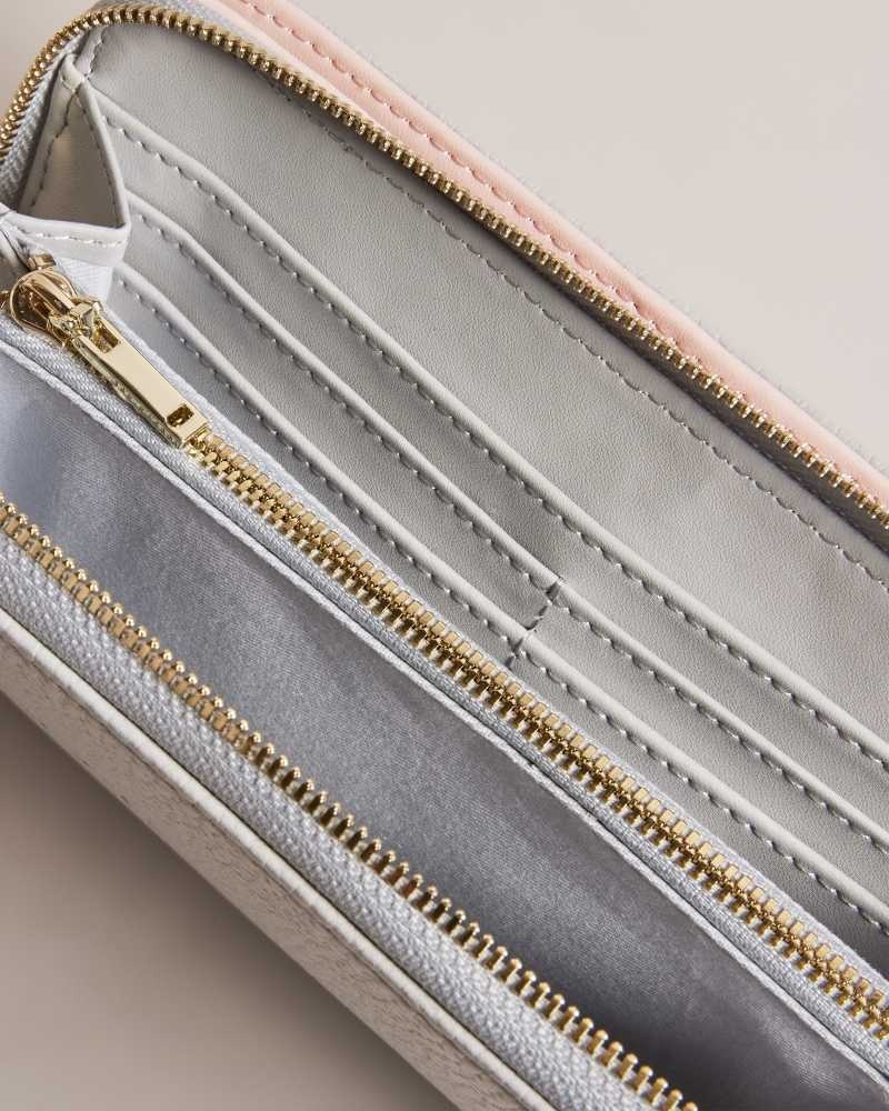 Light Grey Ted Baker Daliea Large Zip Around Leather Purse Purses | US0001449