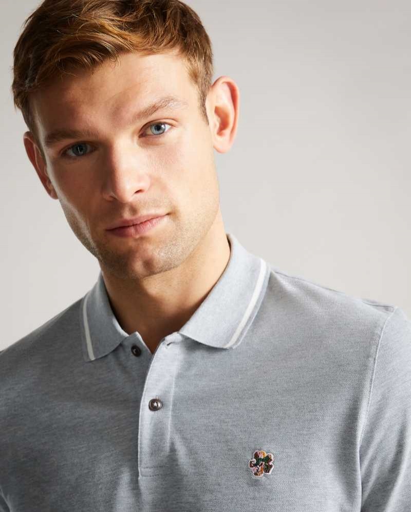 Light Grey Ted Baker Fulhumm Long Sleeve Polo Shirt | US0000501