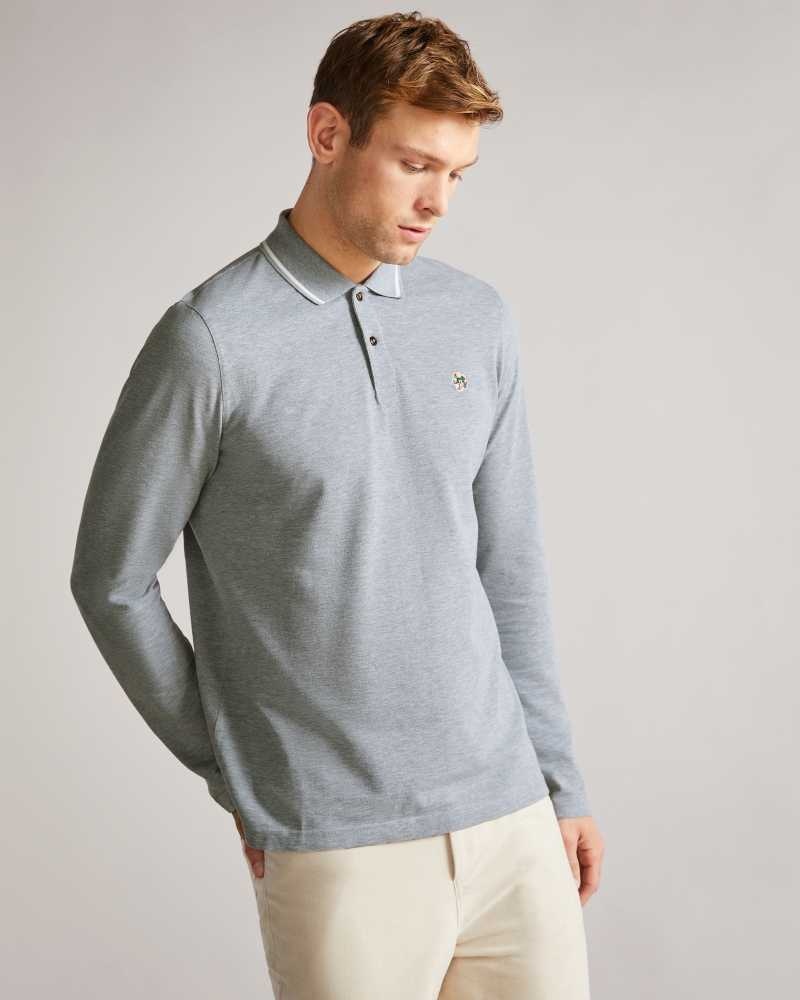 Light Grey Ted Baker Fulhumm Long Sleeve Polo Shirt | US0000501