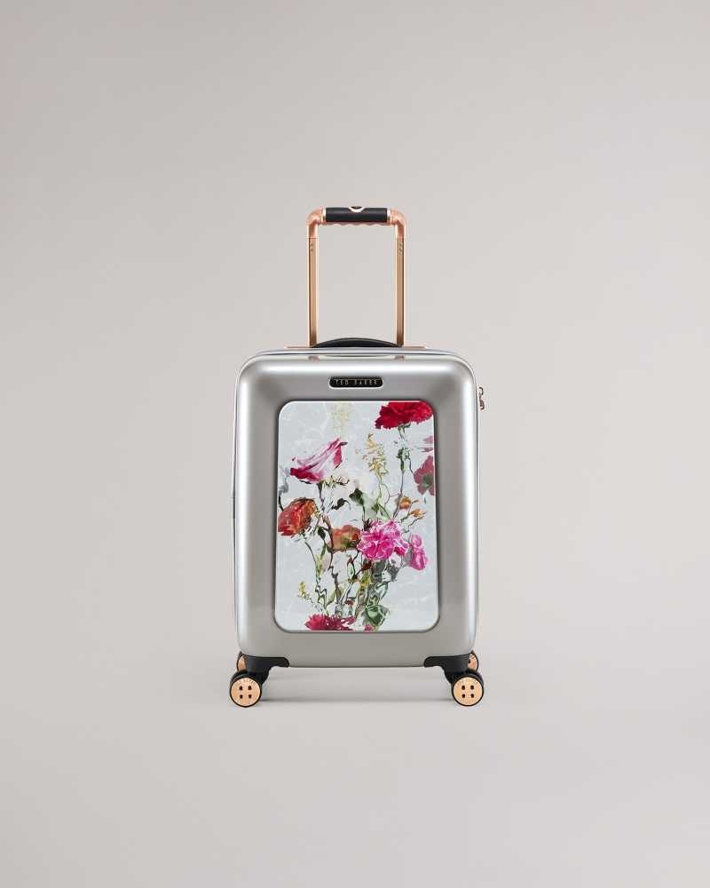 Light Grey Ted Baker Gusto Watercolour Floral Small Trolley Case | US0001474