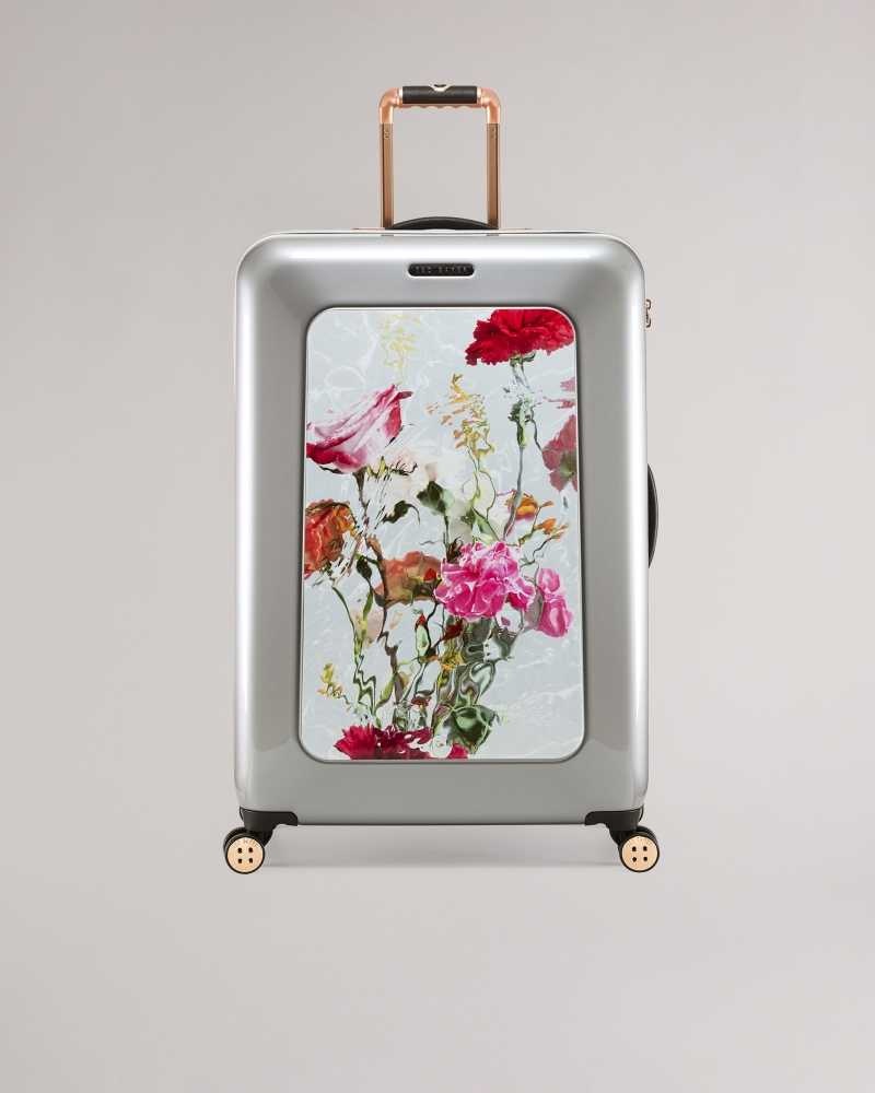 Light Grey Ted Baker Guston Watercolour Floral Large Trolley Case | US0001482