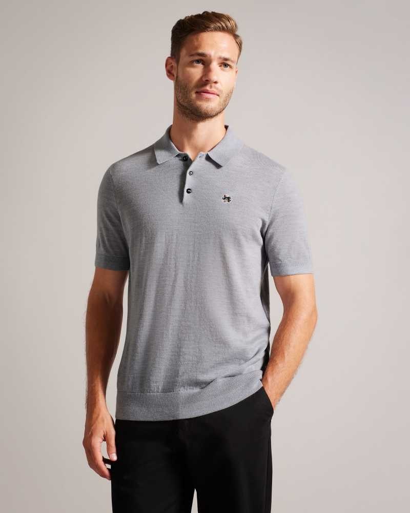 Light Grey Ted Baker Haworth Short Sleeve Knitted Polo Shirt | US0000548