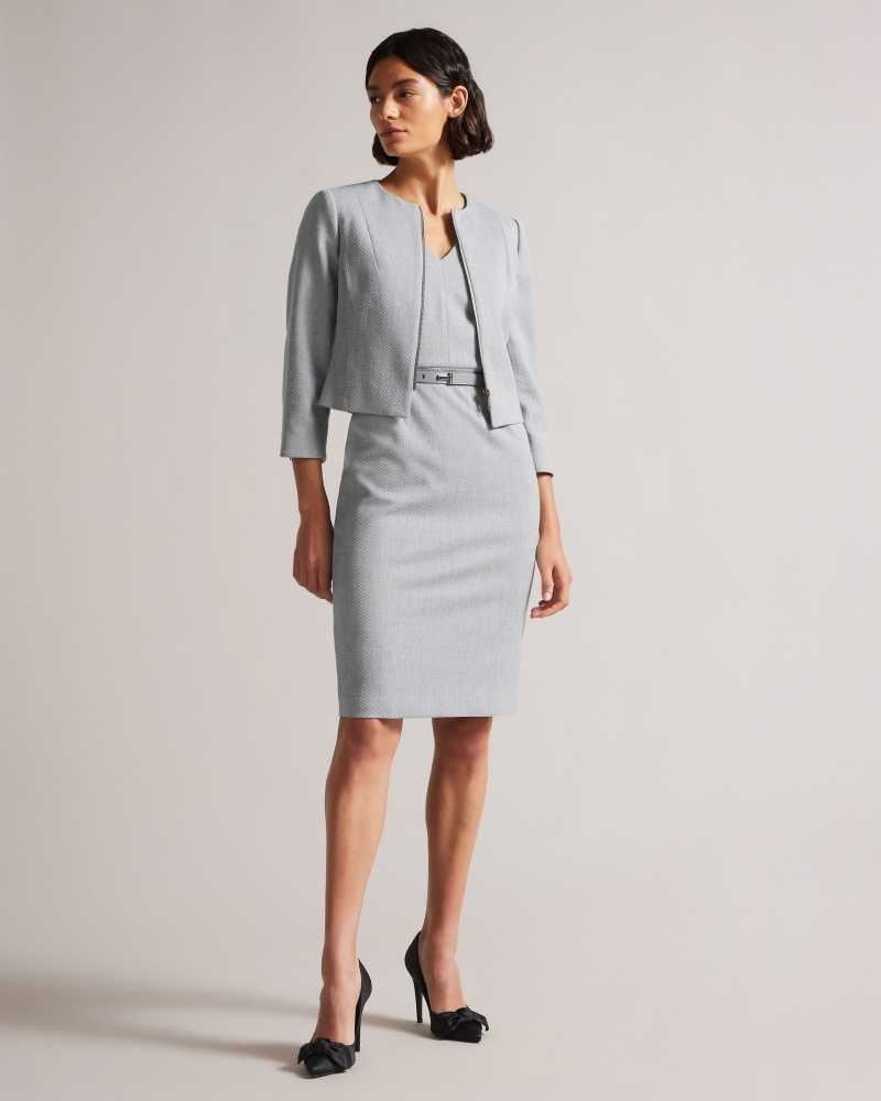 Light Grey Ted Baker Michah Cropped Textured Jacket | US0000765