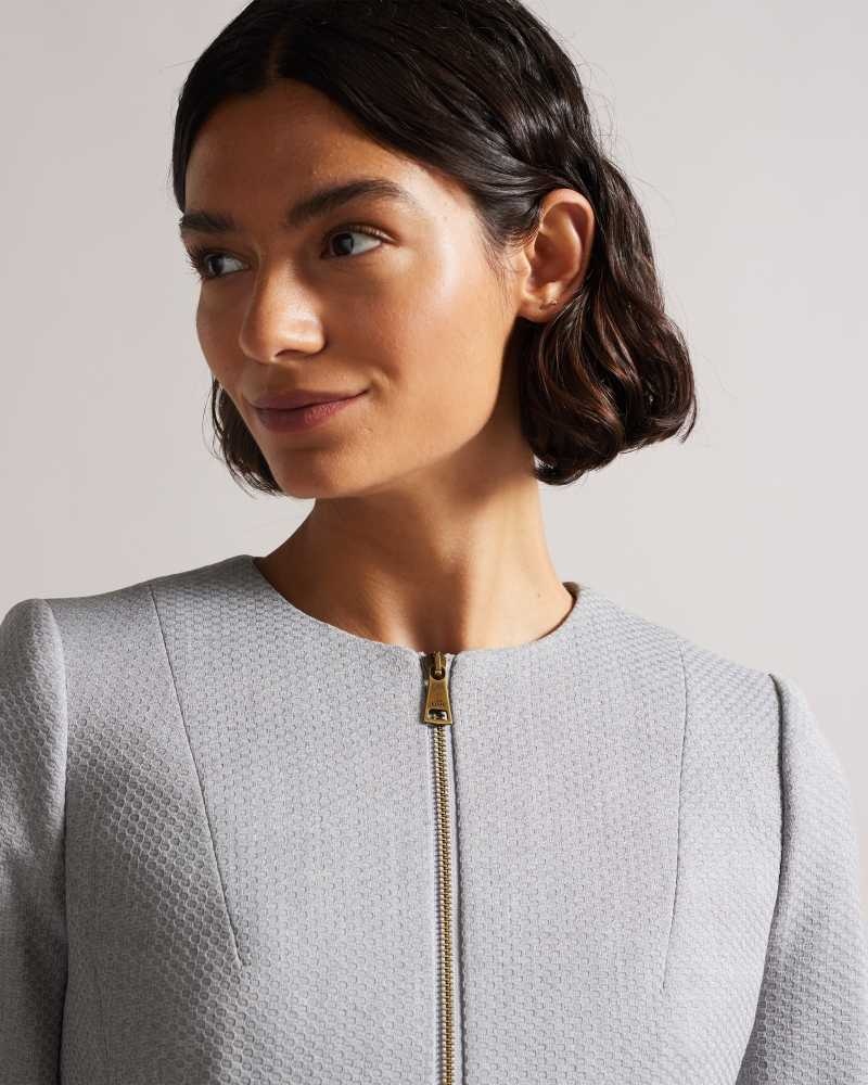 Light Grey Ted Baker Michah Cropped Textured Jacket | US0000765