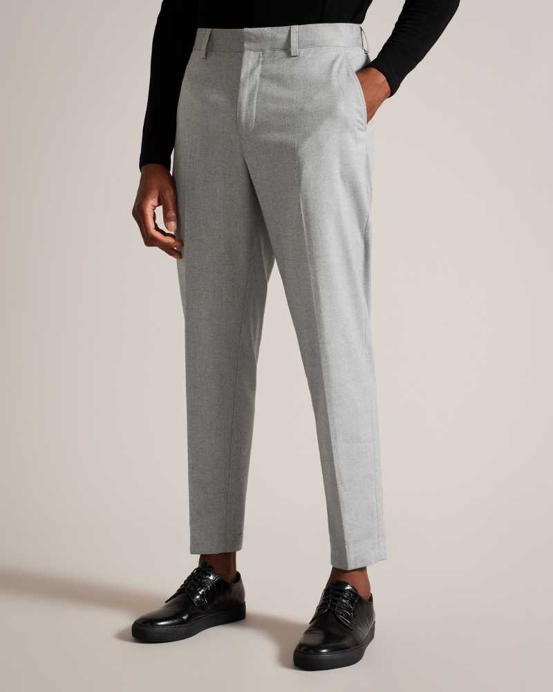 Light Grey Ted Baker Quanto Tapered Herringbone Trousers | US0001086