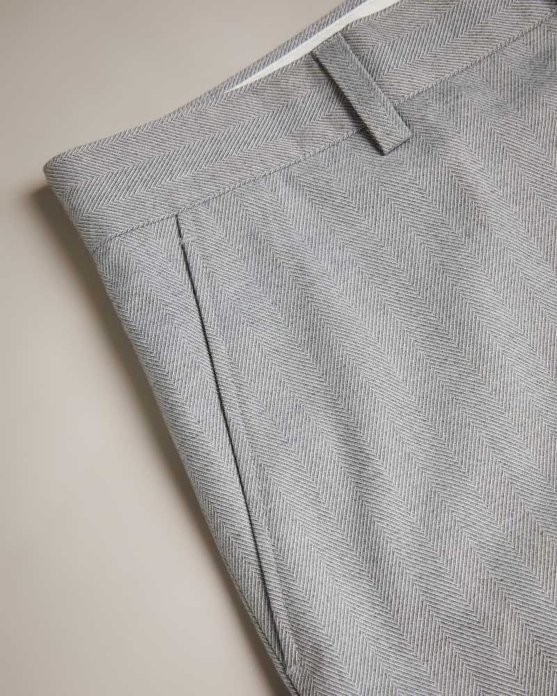 Light Grey Ted Baker Quanto Tapered Herringbone Trousers | US0001086