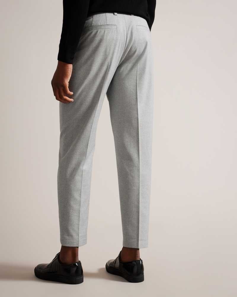 Light Grey Ted Baker Quanto Tapered Herringbone Trousers | US0001086