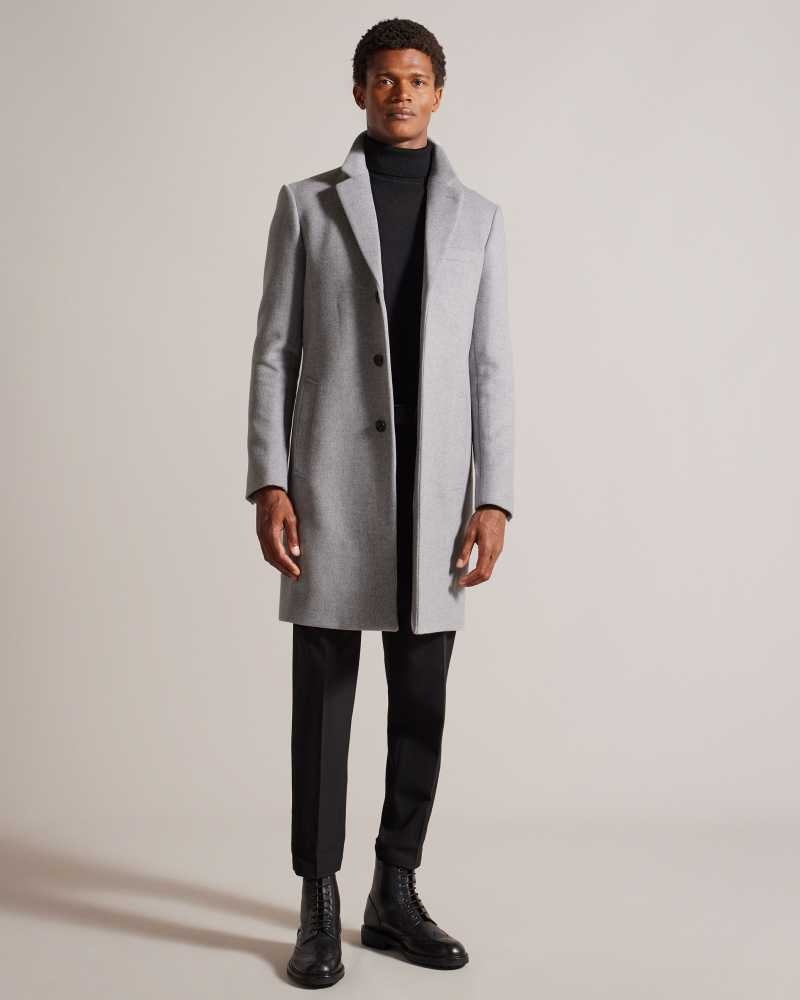 Light Grey Ted Baker Rueby Fitted Wool Blend City Coat Coats | US0000193