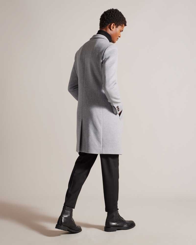 Light Grey Ted Baker Rueby Fitted Wool Blend City Coat Coats | US0000193